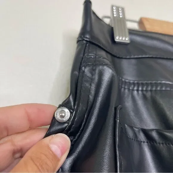 Revice Pants Size 32 Black Vegan Leather Uptown Happy Hour Straight Slit Leg - Picture 13 of 15